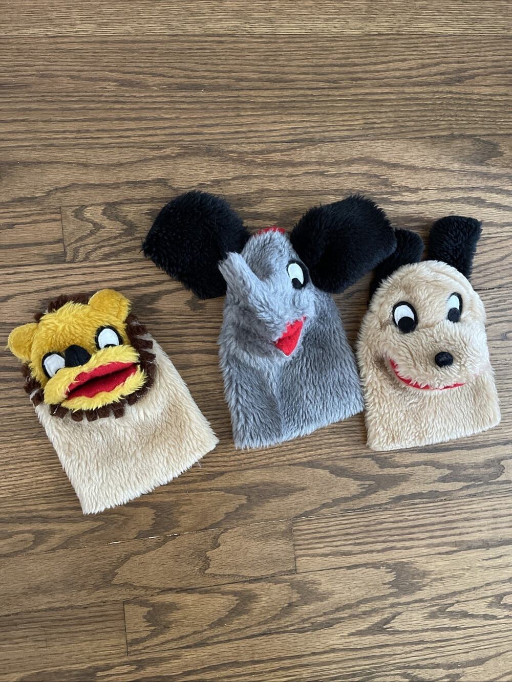 Rare VTG 1978 SHERAM Hand Puppets Animas Lot Of 3 Lion, Elephant, Dog USA Made